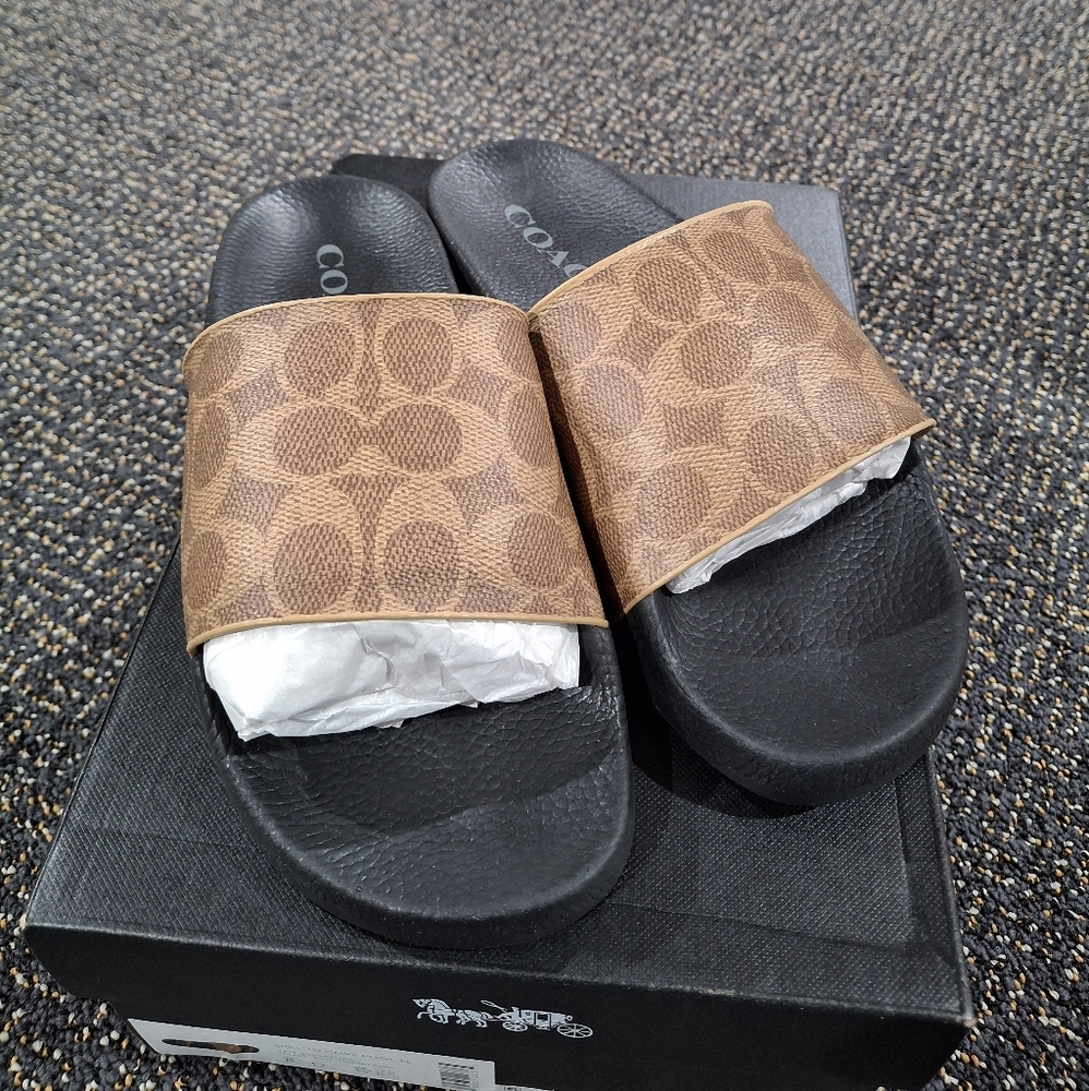 Coach Mens Canvas Pool Slide